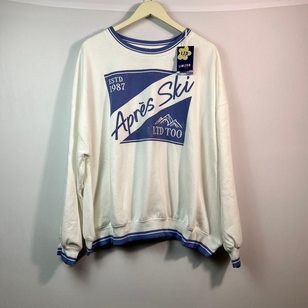 Limited Too LTD 2.0 Womens XXL Apres Ski Graphic Sweatshirt White Blue New
